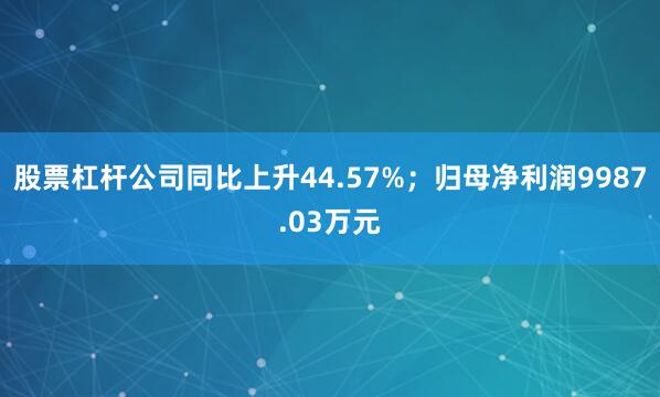 股票杠杆公司同比上升44.57%；归母净利润9987.03万元